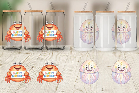 Glass Can Happy Round Ocean Birthday Watercolor Sublimation artnoy 