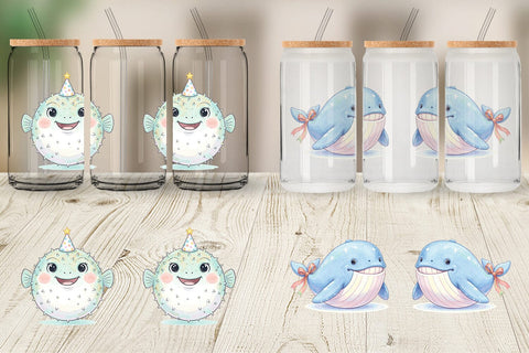 Glass Can Happy Round Ocean Birthday Watercolor Sublimation artnoy 