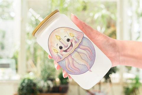 Glass Can Happy Round Ocean Birthday Watercolor Sublimation artnoy 