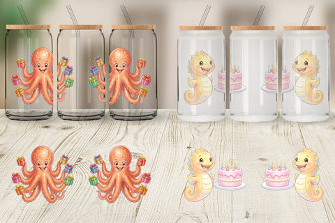 Glass Can Happy Round Ocean Birthday Watercolor Sublimation artnoy 