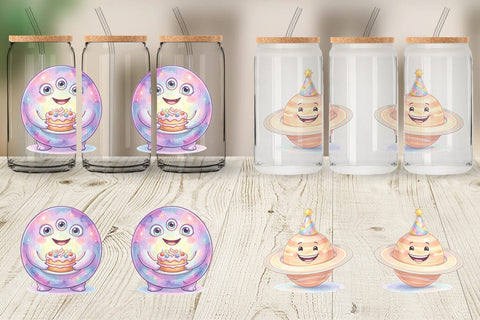 Glass Can Happy Round Space Birthday Watercolor Sublimation artnoy 