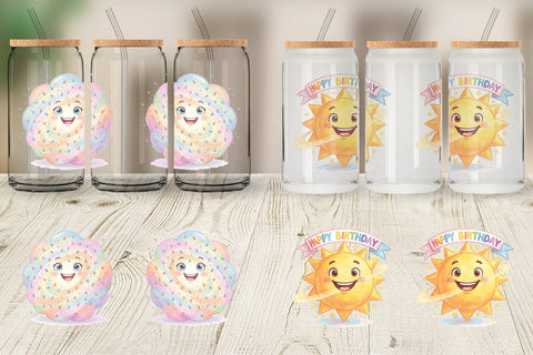Glass Can Happy Round Space Birthday Watercolor Sublimation artnoy 
