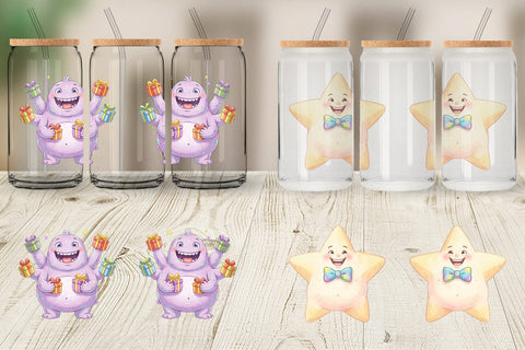 Glass Can Happy Round Space Birthday Watercolor Sublimation artnoy 