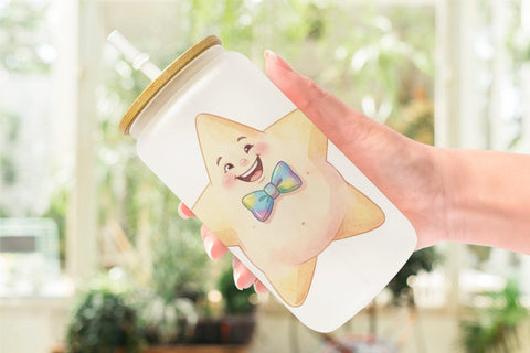Glass Can Happy Round Space Birthday Watercolor Sublimation artnoy 