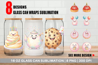Glass Can Happy Round Sweet Treats Watercolor Sublimation artnoy 