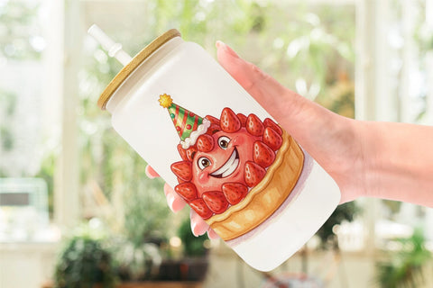 Glass Can Happy Round Sweet Treats Watercolor Sublimation artnoy 