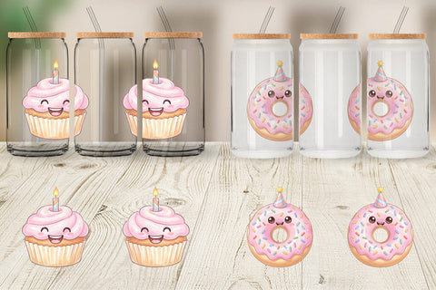 Glass Can Happy Round Sweet Treats Watercolor Sublimation artnoy 