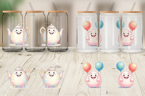 Glass Can Happy Round Sweet Treats Watercolor Sublimation artnoy 