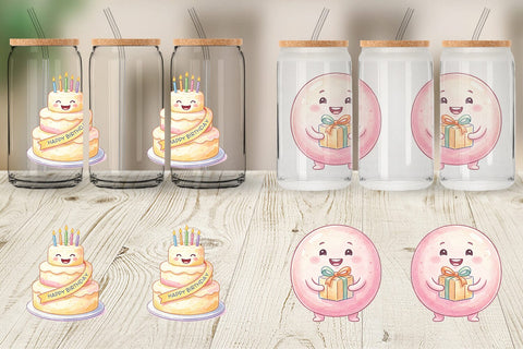 Glass Can Happy Round Sweet Treats Watercolor Sublimation artnoy 