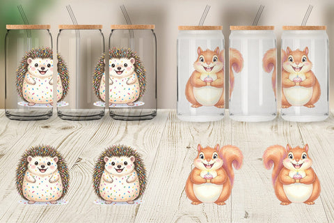 Glass Can Happy Round Woodland Birthday Watercolor Sublimation artnoy 
