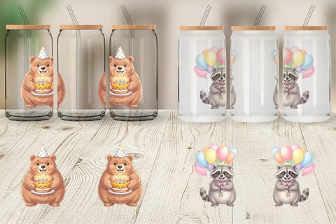 Glass Can Happy Round Woodland Birthday Watercolor Sublimation artnoy 