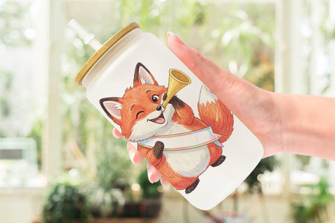 Glass Can Happy Round Woodland Birthday Watercolor Sublimation artnoy 