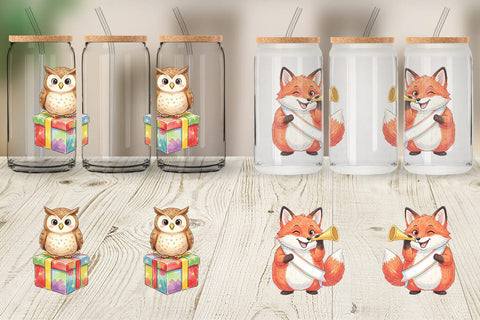 Glass Can Happy Round Woodland Birthday Watercolor Sublimation artnoy 