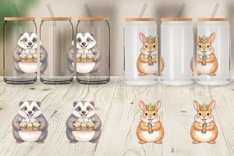 Glass Can Happy Round Woodland Birthday Watercolor Sublimation artnoy 