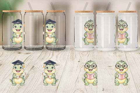 Glass Can Happy School Dino Pal Watercolor Sublimation artnoy 