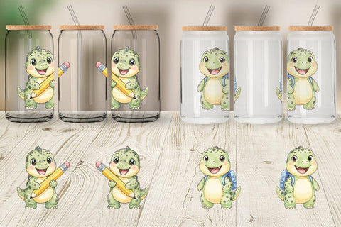 Glass Can Happy School Dino Pal Watercolor Sublimation artnoy 