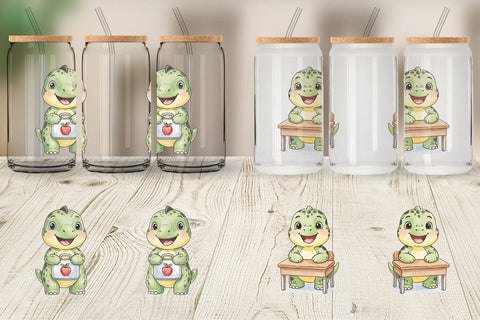 Glass Can Happy School Dino Pal Watercolor Sublimation artnoy 