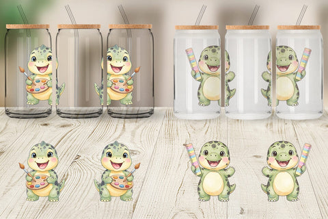 Glass Can Happy School Dino Pal Watercolor Sublimation artnoy 