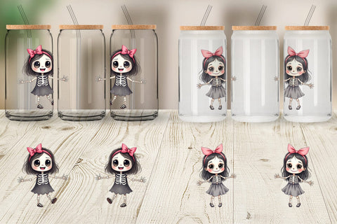 Glass Can Happy Skeleton Girl Sublimation artnoy 