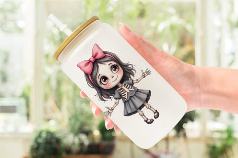 Glass Can Happy Skeleton Girl Sublimation artnoy 