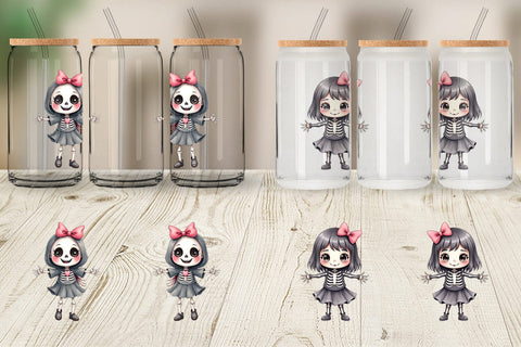 Glass Can Happy Skeleton Girl Sublimation artnoy 