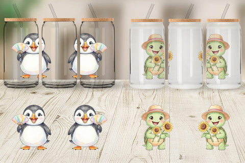 Glass Can Happy Summer Animals Watercolor Sublimation artnoy 