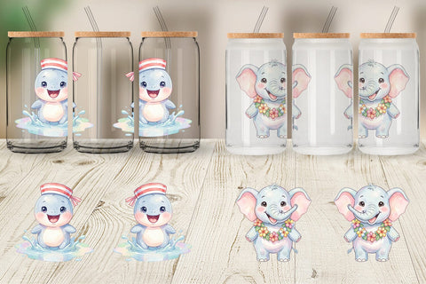 Glass Can Happy Summer Animals Watercolor Sublimation artnoy 