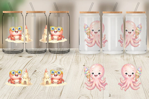 Glass Can Happy Summer Animals Watercolor Sublimation artnoy 
