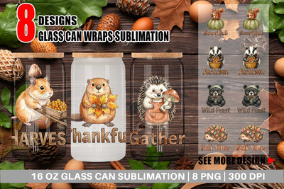 Glass Can Harvest Foraged Woodland Folk Watercolor Sublimation artnoy 