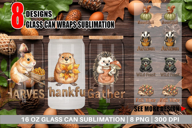 Glass Can Harvest Foraged Woodland Folk Watercolor Sublimation artnoy 