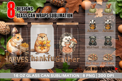 Glass Can Harvest Foraged Woodland Folk Watercolor Sublimation artnoy 