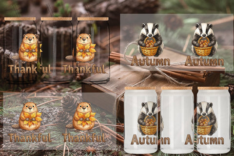 Glass Can Harvest Foraged Woodland Folk Watercolor Sublimation artnoy 