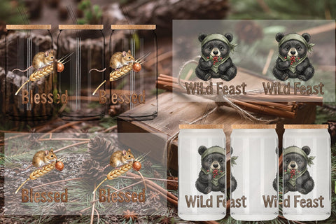 Glass Can Harvest Foraged Woodland Folk Watercolor Sublimation artnoy 