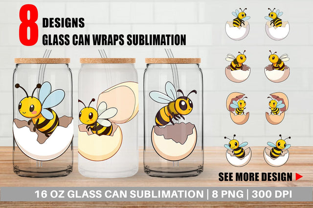 Glass Can Hatching Baby Bee Sublimation artnoy 