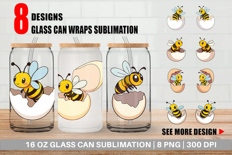 Glass Can Hatching Baby Bee Sublimation artnoy 