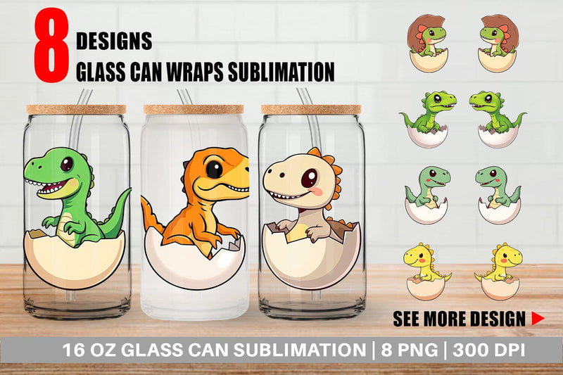 Glass Can Hatching Baby Dinosaur Sublimation artnoy 