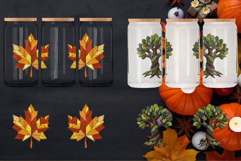 Glass Can Haunted Harvest Botanical Patchwork Sublimation artnoy 