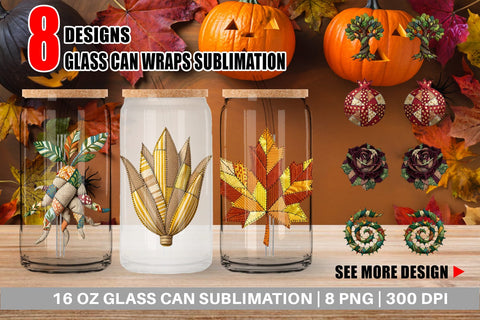 Glass Can Haunted Harvest Botanical Patchwork Sublimation artnoy 