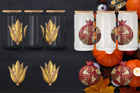 Glass Can Haunted Harvest Botanical Patchwork Sublimation artnoy 