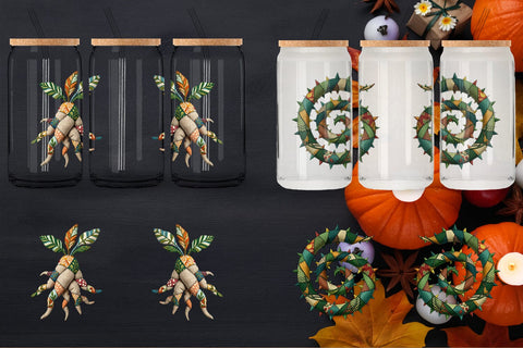 Glass Can Haunted Harvest Botanical Patchwork Sublimation artnoy 