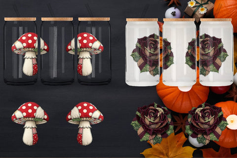 Glass Can Haunted Harvest Botanical Patchwork Sublimation artnoy 