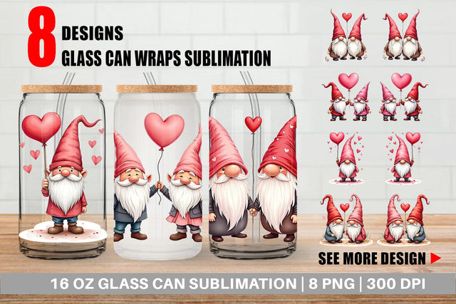 Glass Can Heart Balloon Gnome Sublimation artnoy 
