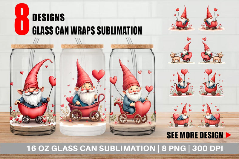 Glass Can Heart Carriage Gnome Sublimation artnoy 