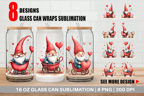 Glass Can Heart Carriage Gnome Sublimation artnoy 