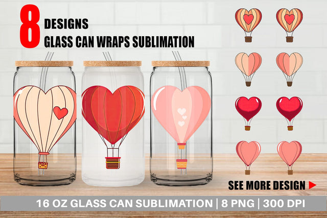 Glass Can Heart Hot Air Balloon Sublimation artnoy 