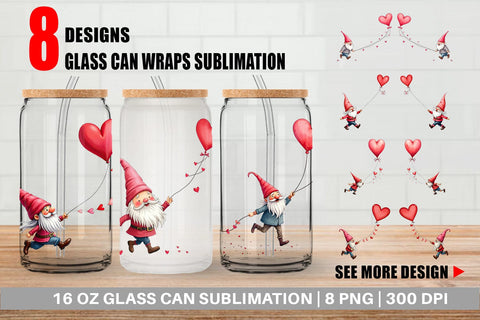 Glass Can Heart Kite Gnome Sublimation artnoy 