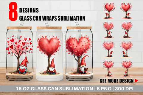 Glass Can Heart Tree Gnome Sublimation artnoy 
