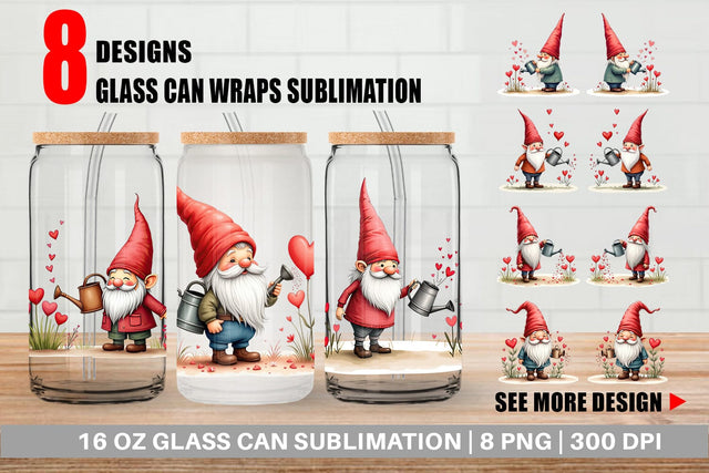 Glass Can Heart Watering Gnome Sublimation artnoy 
