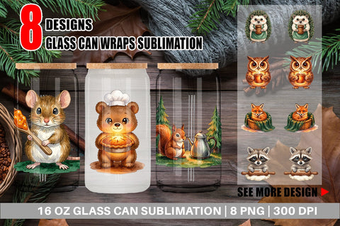 Glass Can Hearthfire Kitchen Animal Watercolor Sublimation artnoy 