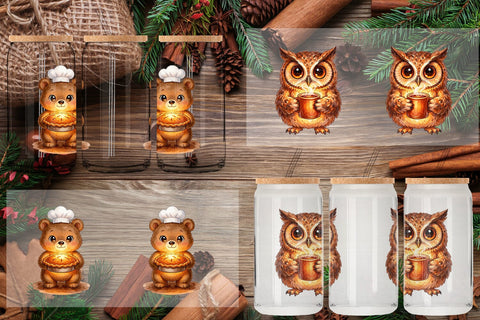 Glass Can Hearthfire Kitchen Animal Watercolor Sublimation artnoy 